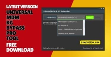 Universal mdm & kg bypass pro tool main interface showing one-click mdm kg and frp bypass options.