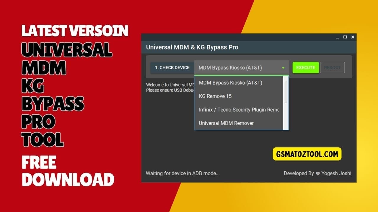 Universal mdm kg bypass pro tool one click mdm & kg unlock solution 1 Universal mdm & kg bypass pro tool main interface showing one-click mdm kg and frp bypass options.