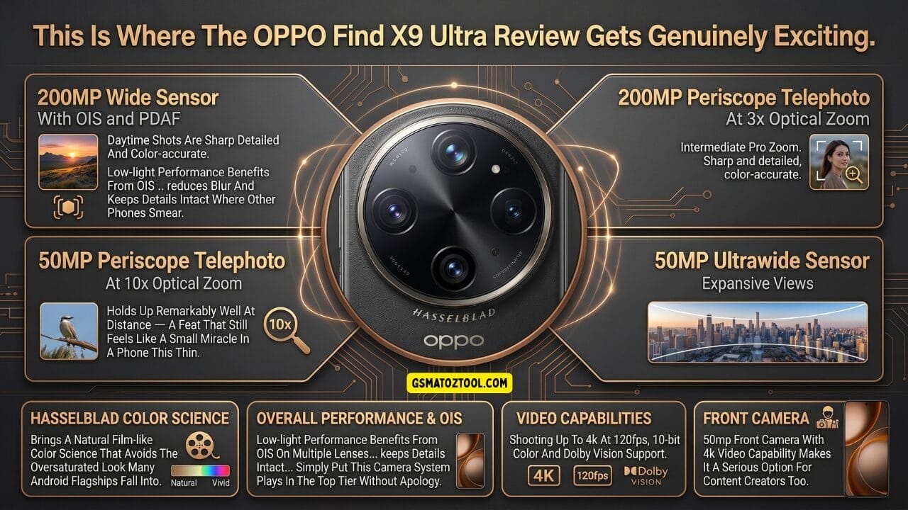 Oppo find x9 ultra smartphone showcasing its quad-camera system and premium eco leather back design