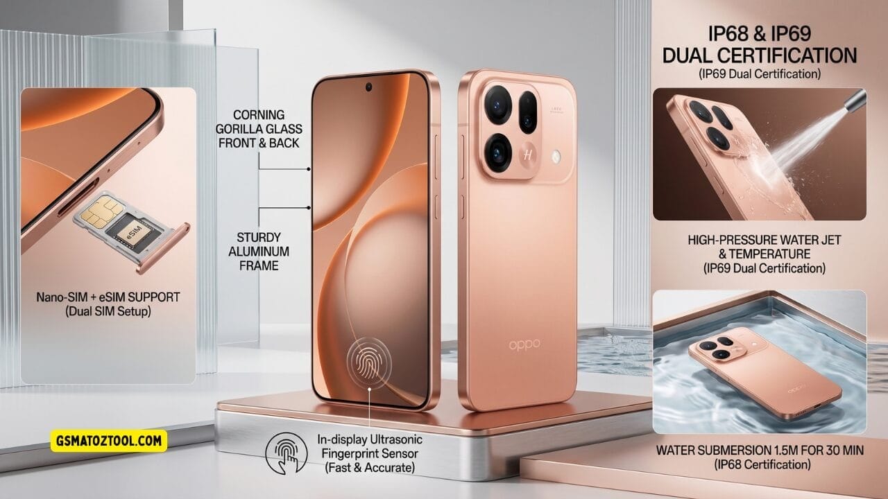 Oppo find x9s review showing premium glass and aluminum build with ip68 and ip69 water resistance rating