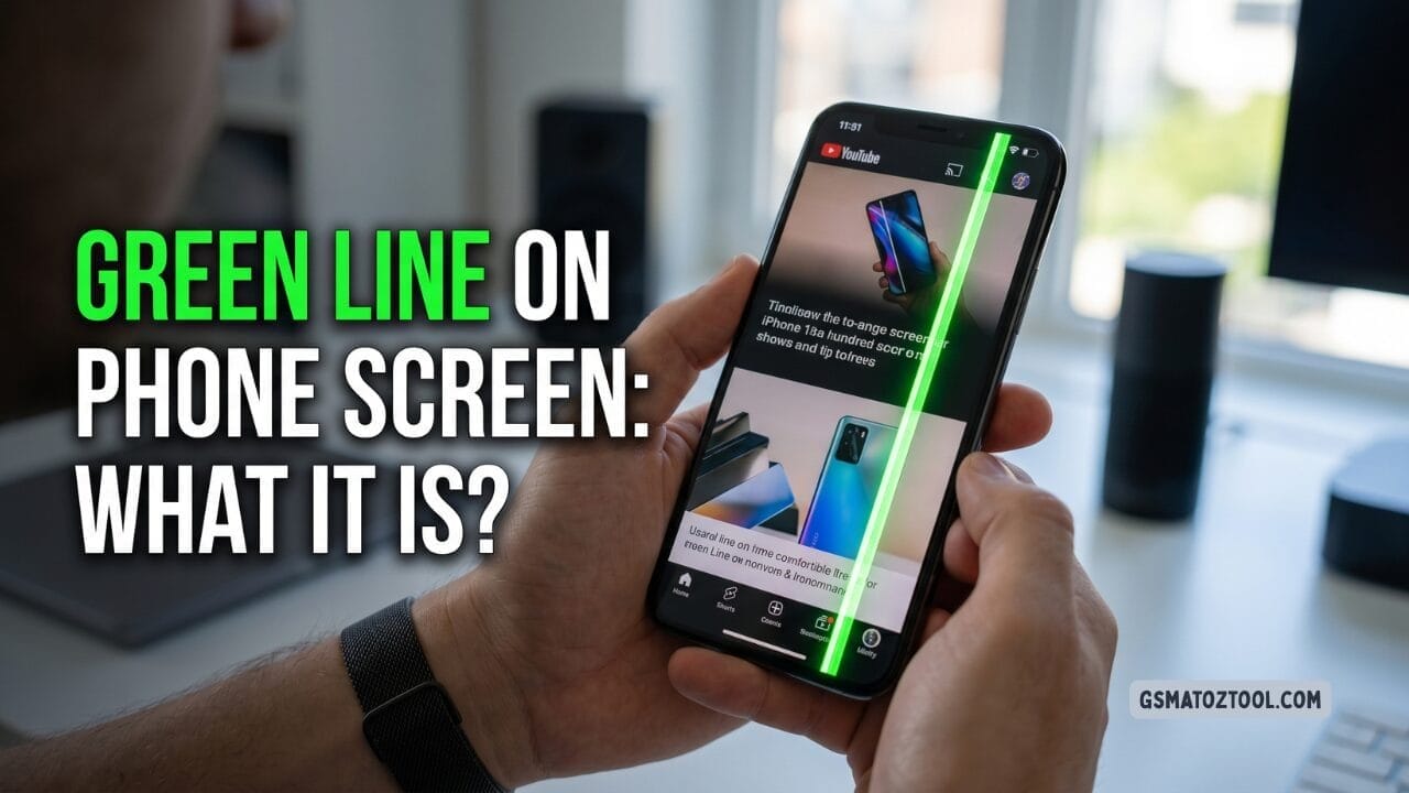 Green line on phone screen — thin vertical streak running from top to bottom on a smartphone display
