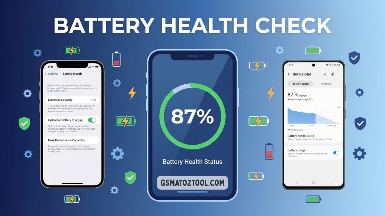 How to check phone battery health on iphone and android — featured image showing battery health check guide for smartphones