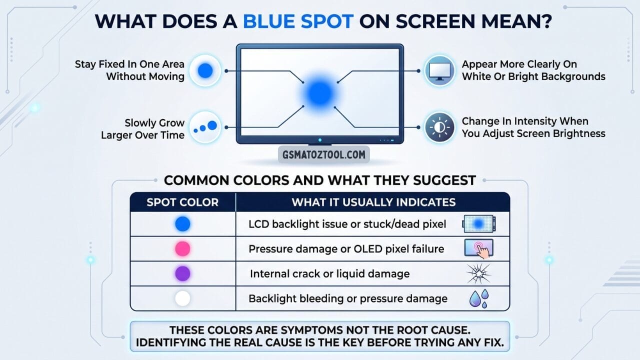 Blue spots on screen meaning and common colors explained infographic